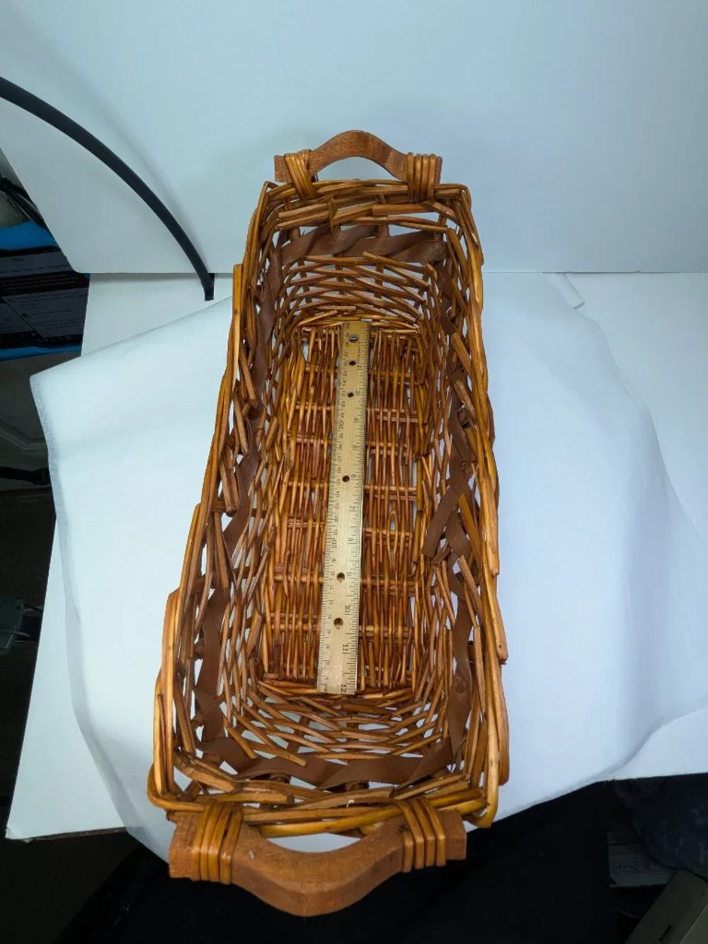 Set of 4 Vintage Wicker Baskets | Wood & Wicker Handles | Honey Tone Farmhouse